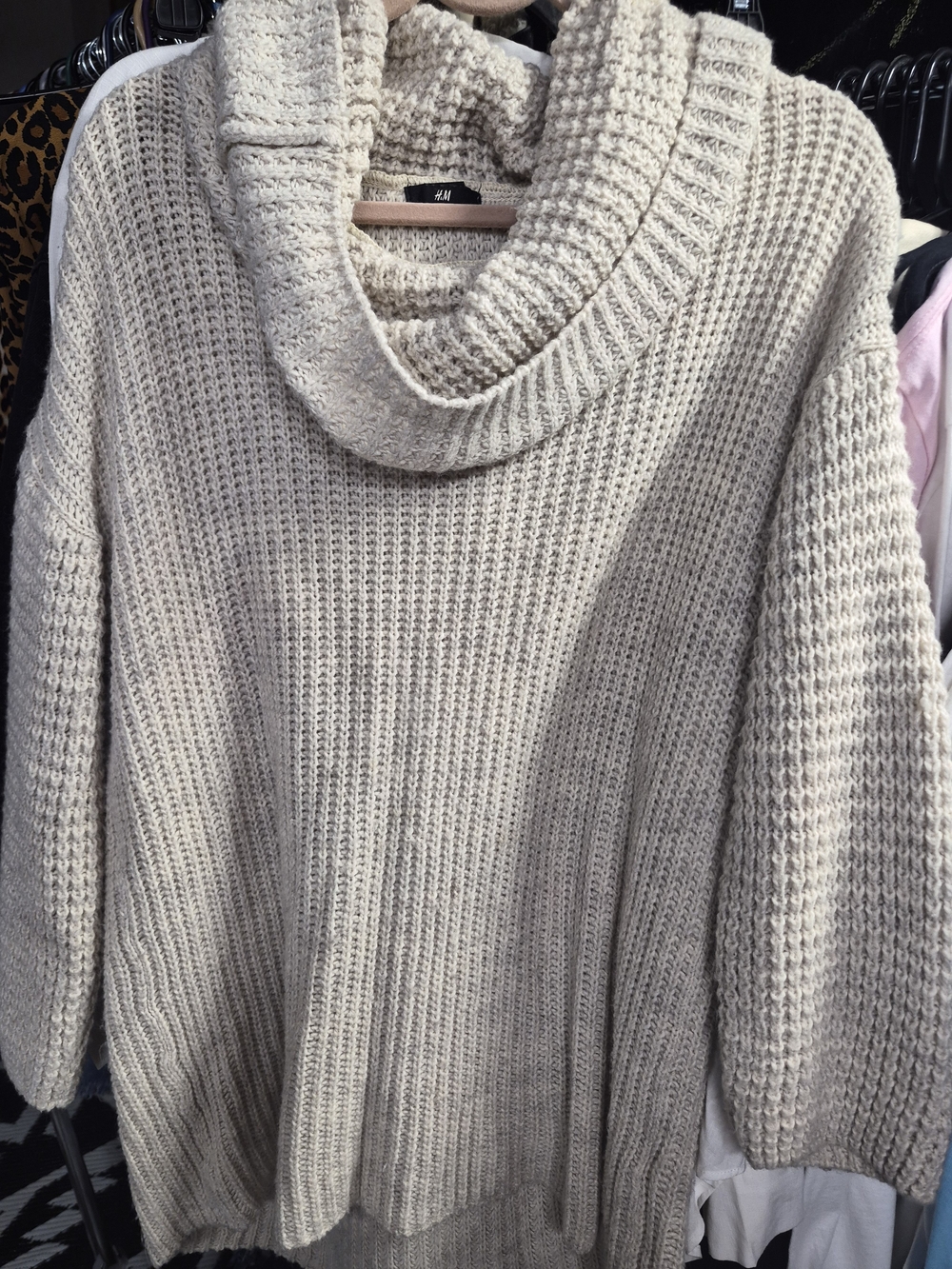 H&M Cream Cozy Cowl Neck Chunky Knit Sweater